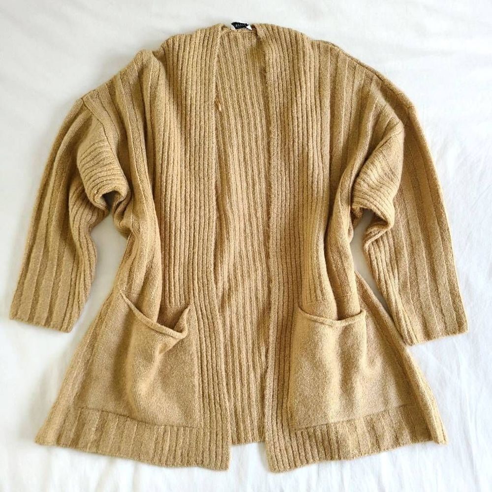 Topshop Cardigan Sweater Women's 4-6 Small Beige Knit Long Sleeve Open Front Poc